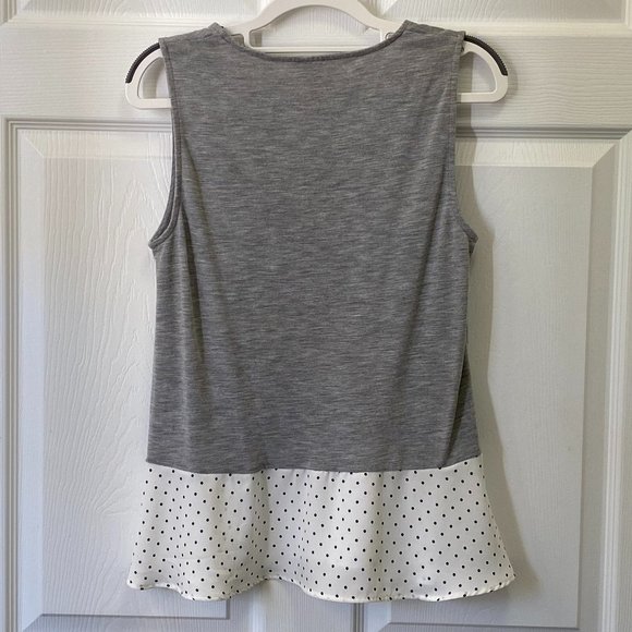 J. Crew Women's V neck Tank Top Gray Knit, Black and White Polka Dot Trim Size M - Picture 2 of 6